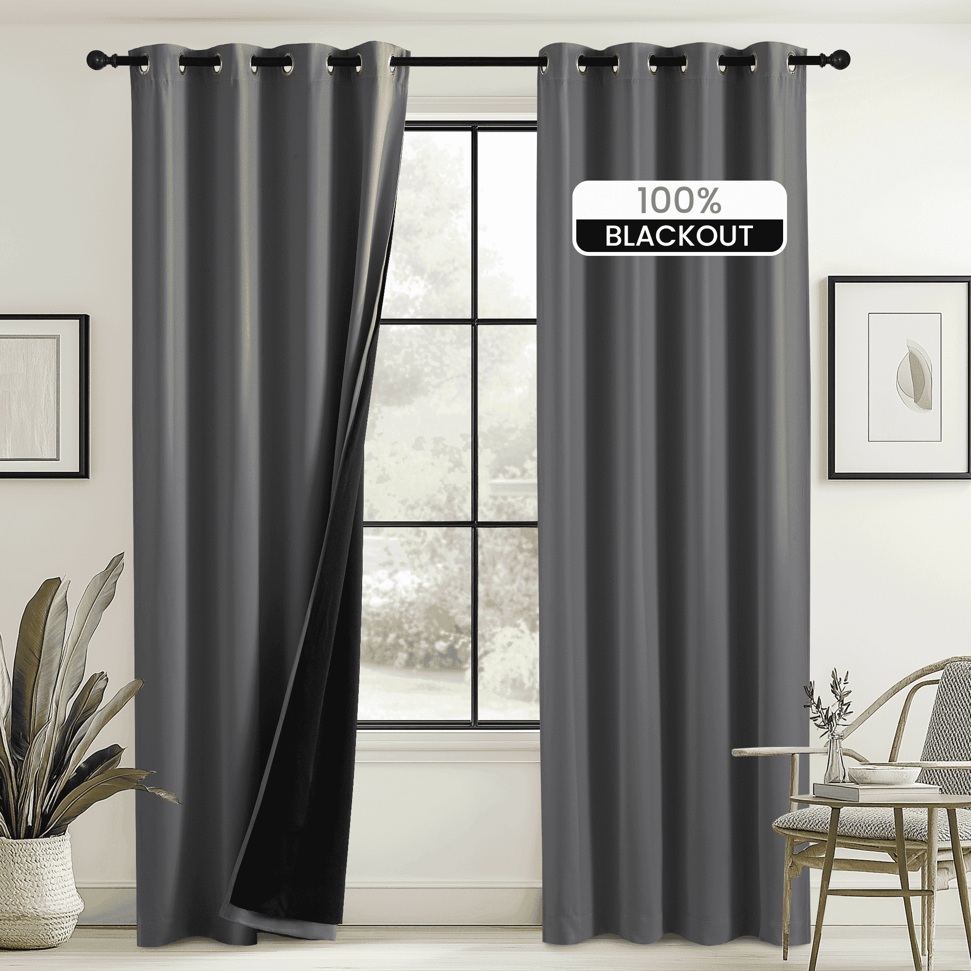 NICETOWN 100% Blackout Curtains, 2 Panels, Thermal Insulated Full Blackout 2-Layer Lined Drapes, Grommet Energy Efficiency Window Draperies for Bedroom Living Room