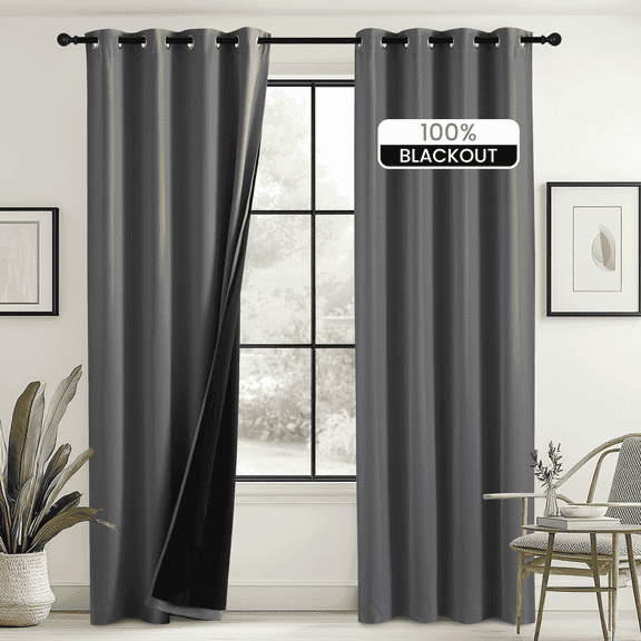 NICETOWN 100% Blackout Curtains, 2 Panels, Thermal Insulated Full Blackout 2-Layer Lined Drapes, Grommet Energy Efficiency Window Draperies for Bedroom Living Room