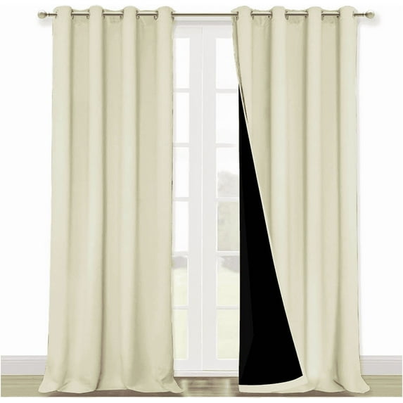 NICETOWN 100% Blackout Curtains Thermal Insulated Noise Reducing Grommet Drapes with Black Lining, Full Light Blocking Drapery Panels for Patio, Beige, 52 x 95 inches