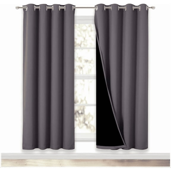 NICETOWN 100% Full Blackout 2-Layer Curtains for Living Room Noise Reducing Thermal Insulated Privacy, 52"x72", 2 Panels, Gray