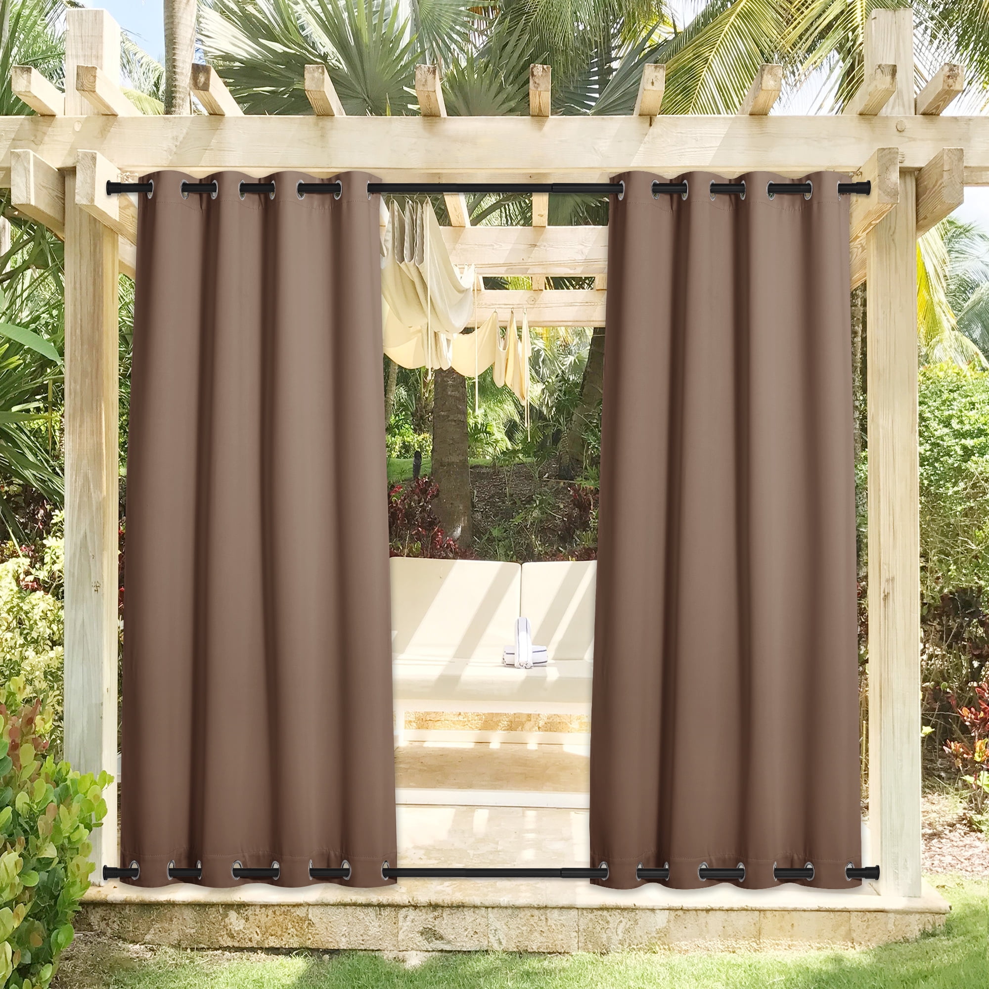 Coodeto 2 Panels Blackout Patio Waterproof Outdoor Curtains, W52