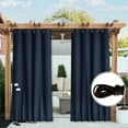 thumbnail image 1 of NICETOWN 2 Panels Outdoor Curtains Waterproof & Windproof, 104" Wide Total, Navy Blue, Top and Bottom Grommet with Back Tab Wind-Break Outdoor Dividers Blackout Blinds with Fixed Rope for Patio, 1 of 8
