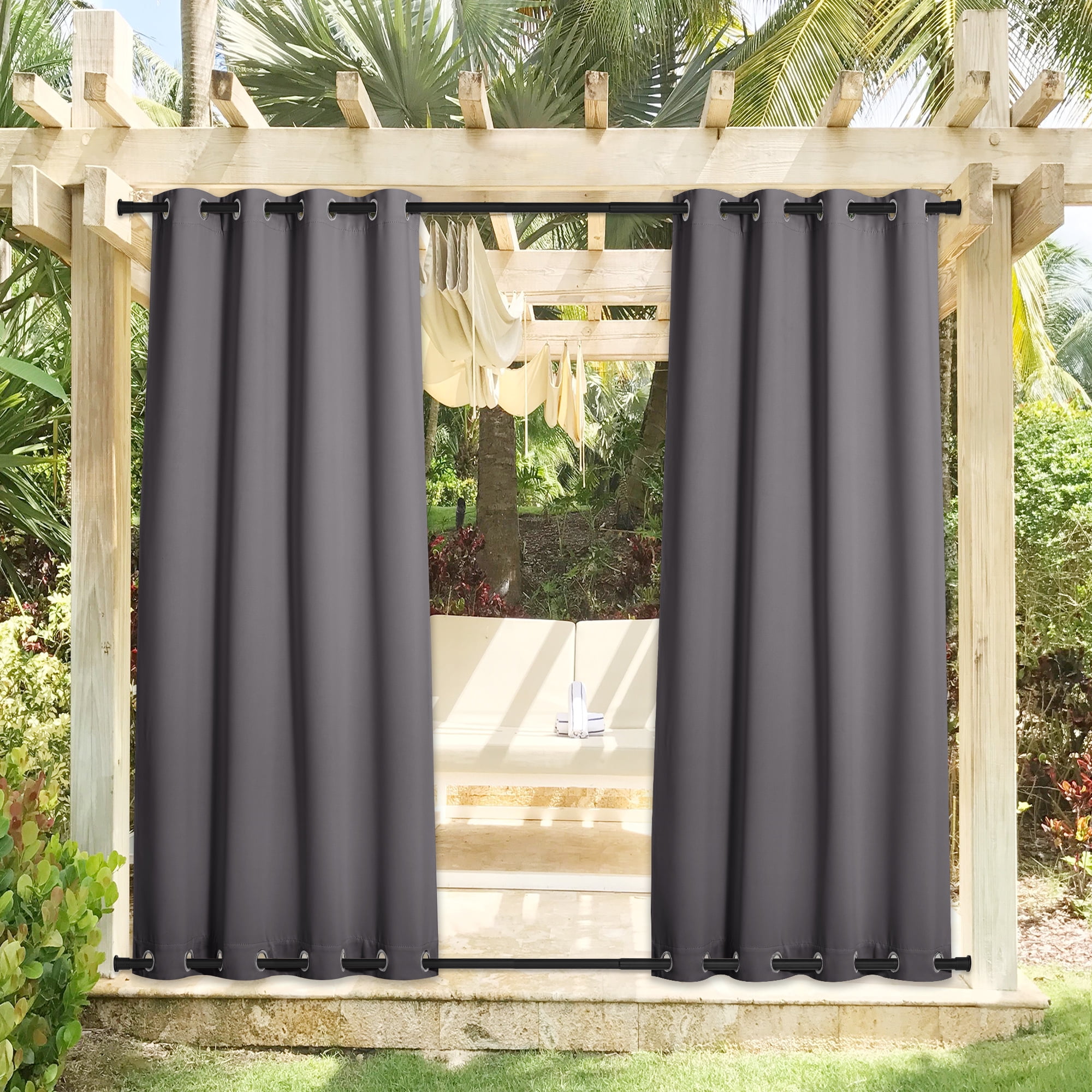 Coodeto 2 Panels Grey Blackout Outdoor Curtains for Patio Waterproof 84 ...