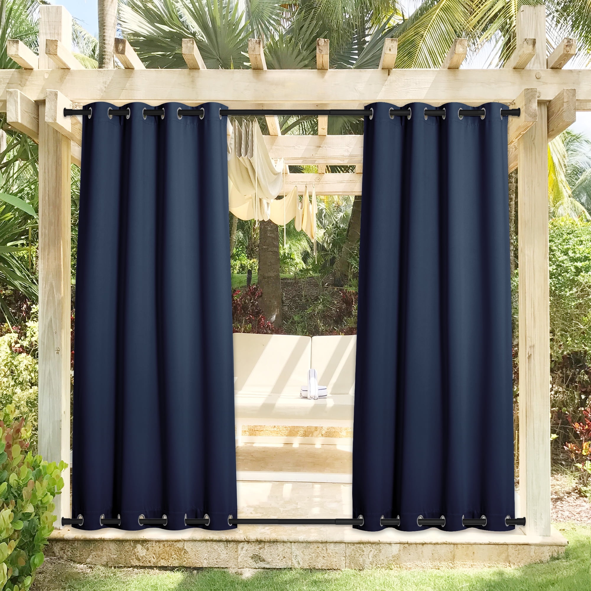 Coodeto 2 Panels Outdoor Curtains for Patio Waterproof, W52 x L84, Navy