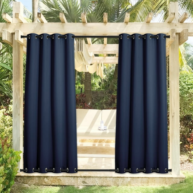 Coodeto 2 Panels Outdoor Curtains for Patio Waterproof, W52 x L84, Navy