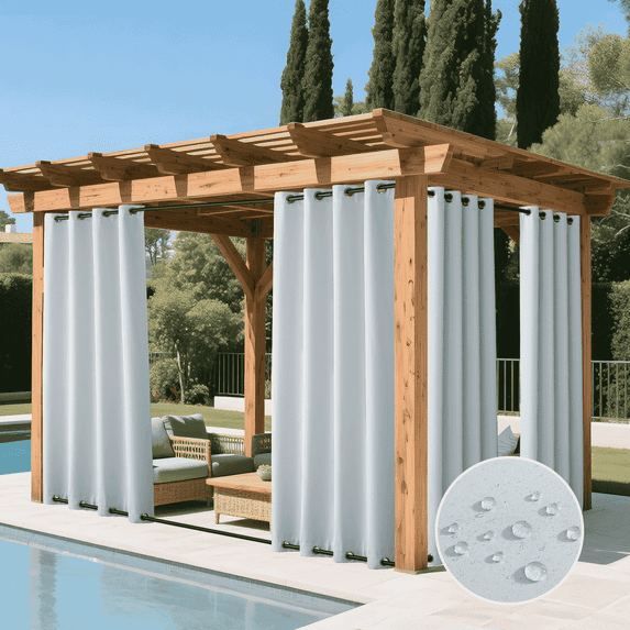 NICETOWN 2 Panels Outdoor Curtains Waterproof for Patio, W52 x L95, Greyish White, Top & Bottom Grommet Light Blocking Outdoor Curtain Drapes, Windproof for all Seasons