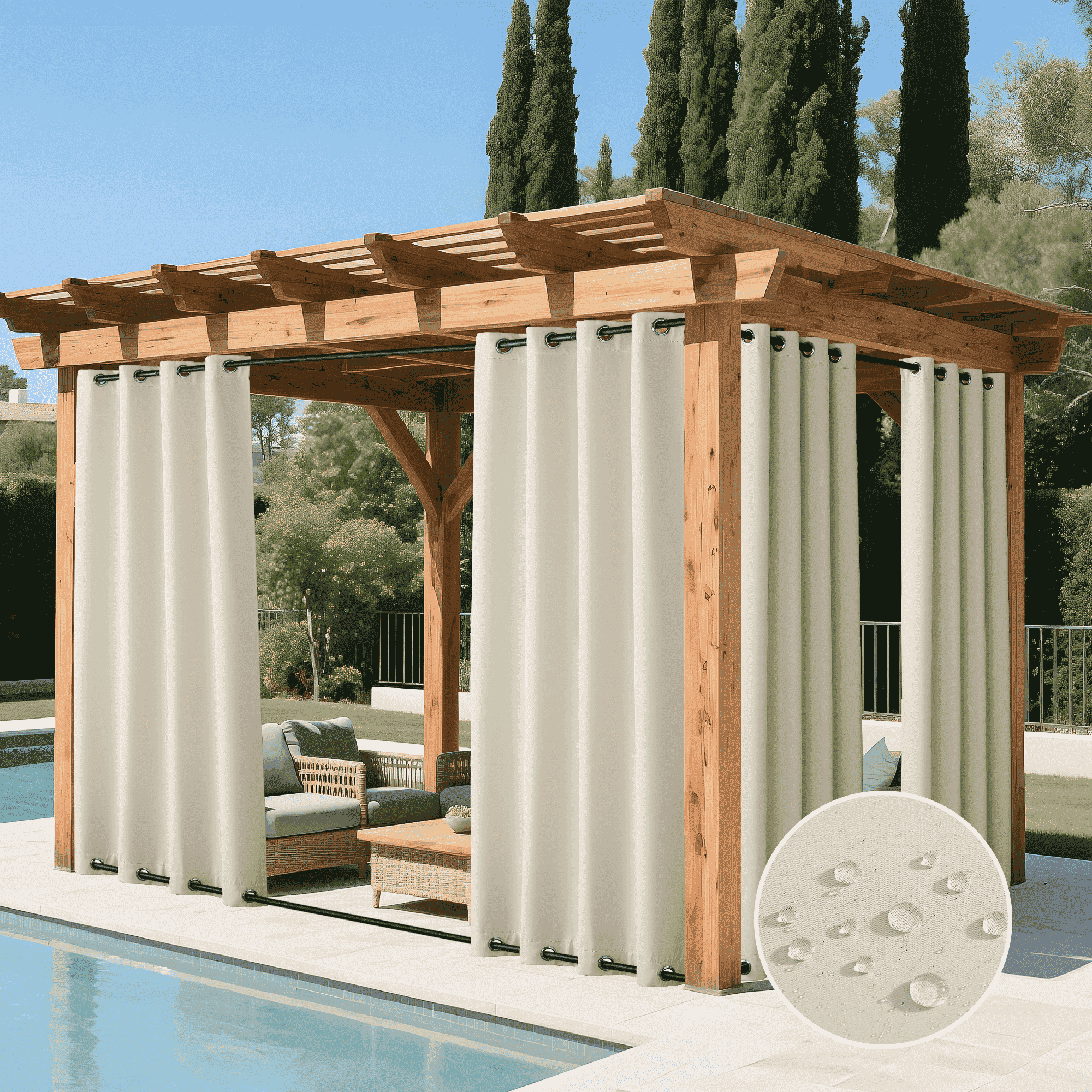 NICETOWN 2 Panels Outdoor Patio Curtains Waterproof & Windproof, Beige, W52 x L84, Thermal Insulated Room Darkening Top & Bottom Grommet Fixed Drapes Keep Privacy for Cabana / Porch
