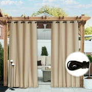 Coodeto 2 Panels Outdoor Patio Curtains Windproof Top & Bottom Grommet & Back Tab, Biscotti Beige, W52 x L84, Thermal Insulated Windproof Drapes Keep Privacy for Yard/Porch with Ropes for Fixed