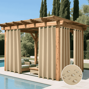 NICETOWN 2 Panels Outdoor Patio Curtains Windproof Top & Bottom Grommet, Biscotti Beige, W52 x L84, Thermal Insulated Light Blocking Windproof Drapes Keep Privacy for Yard/Porch
