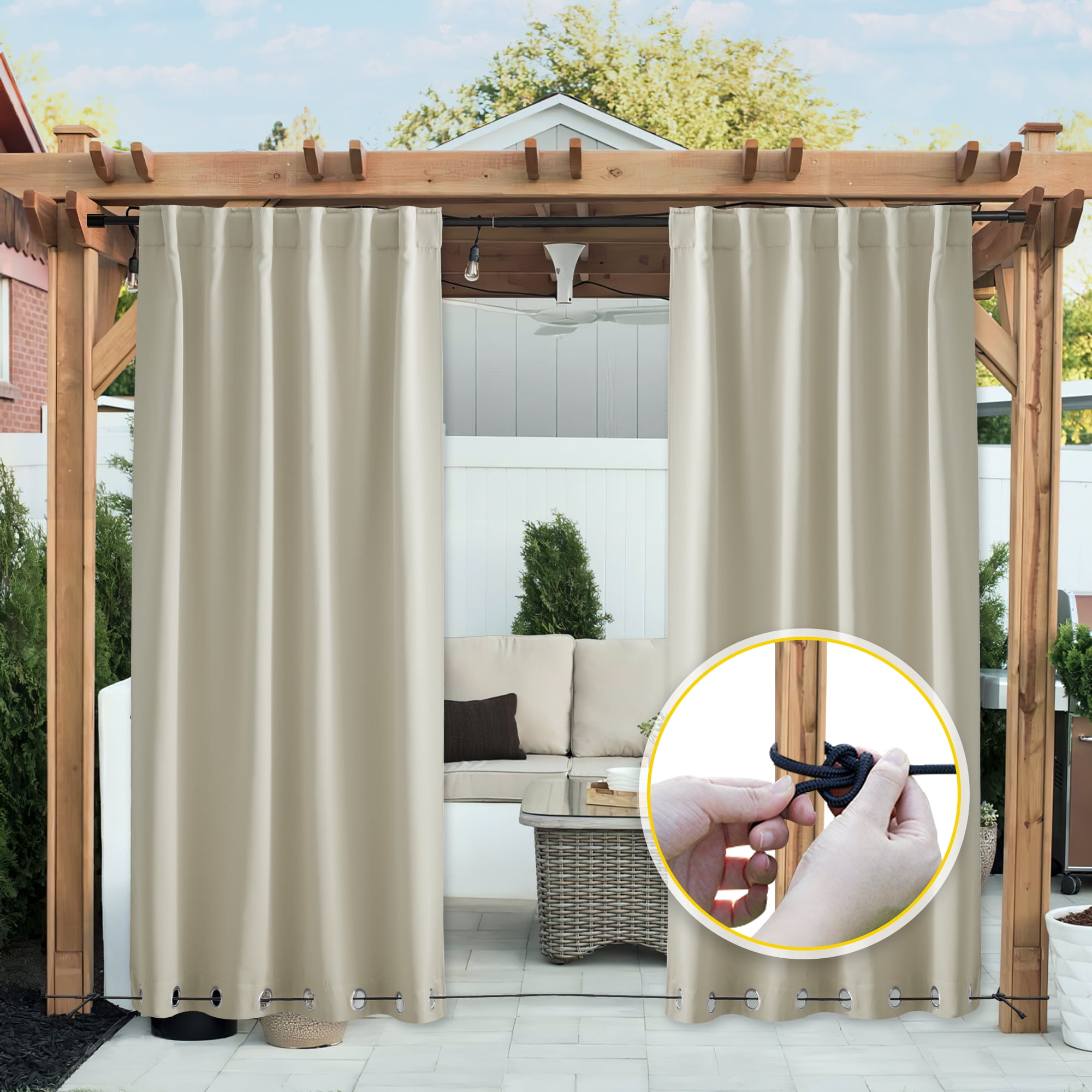 Coodeto 2 Panels Weighted Blackout Curtains Patio Waterproof Outdoor ...