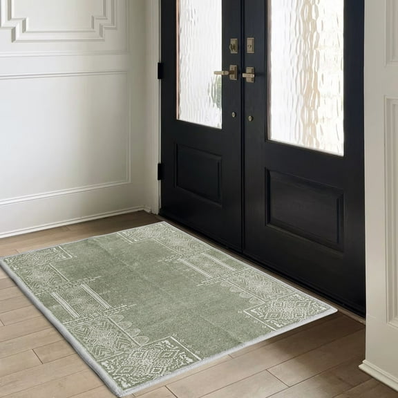 NICETOWN 2'x3' Area Rugs for Entryway, Machine Washable Rug Non Slip Stain Resistant Rug Low Pile Soft Foldable Carpet for Hallway Kitchen Bathroom, Sage Gree