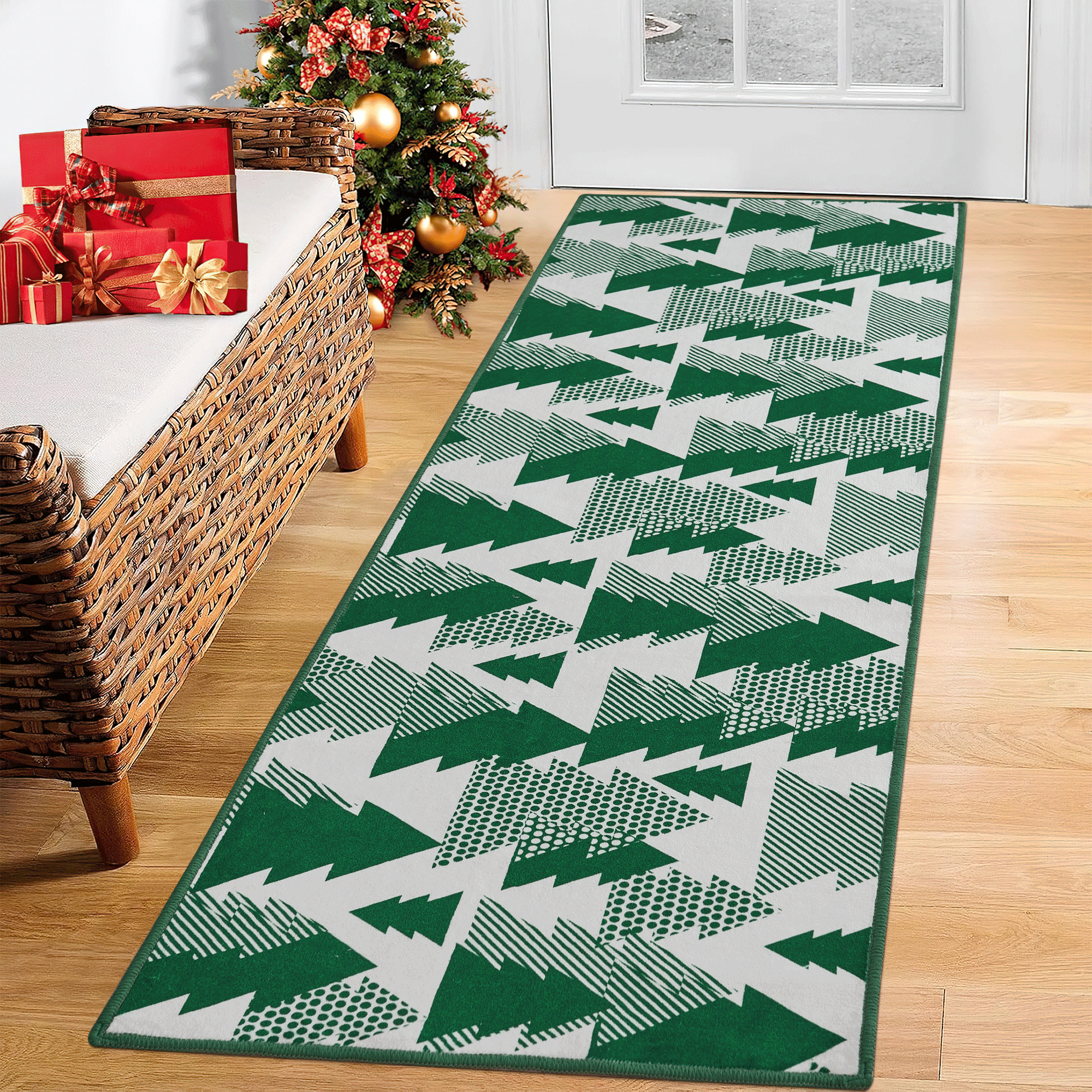 Coodeto 2'x6' Christmas Runner Rugs, NonSlip Christmas Tree Area Rug