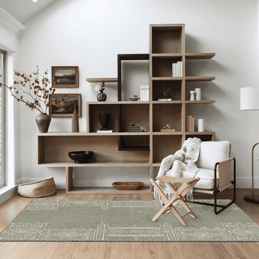 NICETOWN 3'x5' Area Rug for Bedroom, Machine Washable Modern Area Rug Non Slip Stain Resistant Accent Rug Soft Foldable Low Pile Carpet for Living Room Dining Room, Sage Green