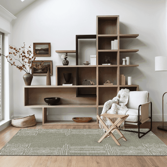 NICETOWN 3'x5' Area Rug for Bedroom, Machine Washable Modern Area Rug Non Slip Stain Resistant Accent Rug Soft Foldable Low Pile Carpet for Living Room Dining Room, Sage Green