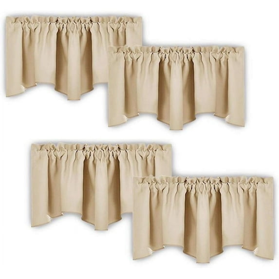 NICETOWN 4 Pieces Blackout Curtain Valances for Bedroom, Rod Pocket Scalloped Window Valance Thermal Insulated Privacy Valance Curtain for Kitchen, 52"x18", Biscotti Beige