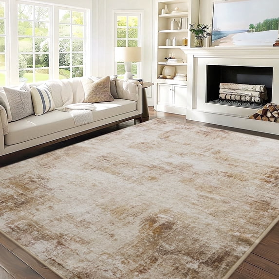 NICETOWN 5'x7' Area Rug for Bedroom, Non-Slip Backing Modern Abstract Rug Stain Resistant Soft Foldable Carpet Ultra Thin Machine Washable Area Rug for Living Room, Brown