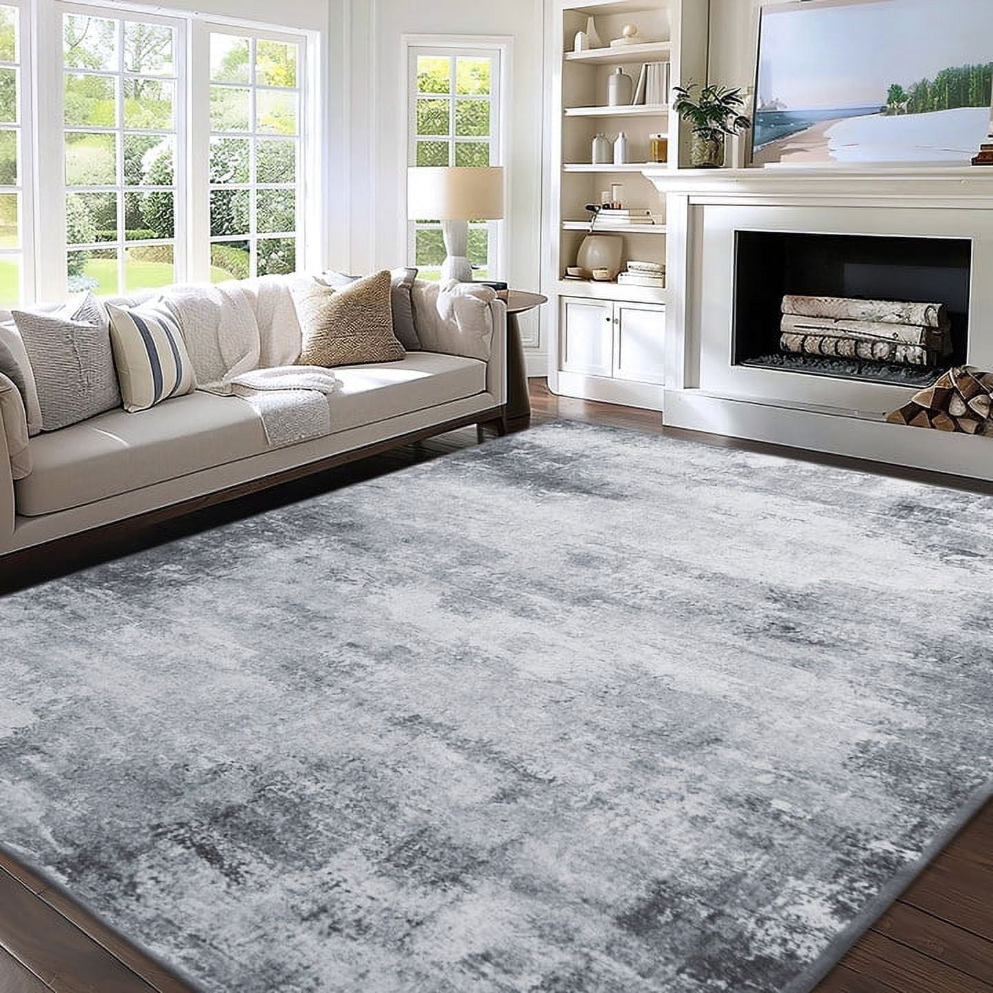 Gray Abstract Flat Woven Washable 5' x 7' Area Rug