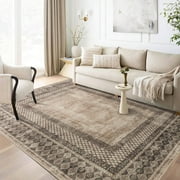 NICETOWN 5'x8' Washable Area Rug for Living Room, Non-Slip Machine Washable Rug Soft Stain Resistant Foldable Tribal Large Carpet Pet Friendly Accent Rug for Dining Room, Brownness
