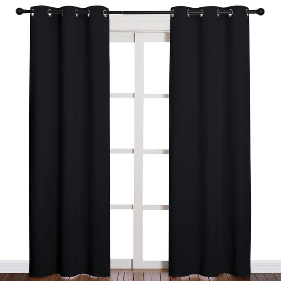 NICETOWN 95% Black Blackout Curtains Black, Set of 2, W42 x L84 - Complete Blackout Grommet Curtains 84 inch Length for Living Room