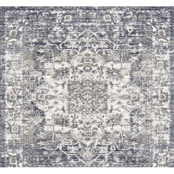 Coodeto Area Rugs 8'x10' for Living Room, Washable Vintage Distressed Area Rug Non Slip Retro Foldable Floral Print Indoor Rug Soft Low Pile Floor Carpet for Bedroom Home Office Nursery, Navy Blue