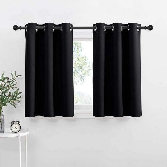 NICETOWN Black Blackout Curtains for Bedroom, Grommet Thermal Insulated Light Blocking Curtains Energy Saving Privacy Small Window Treatments, 42"x36", 2 Panels