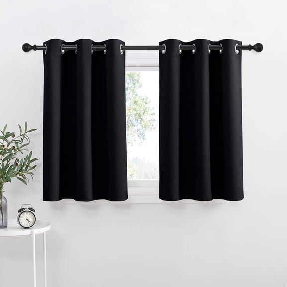 NICETOWN Black Cafe Curtains , Grommet Thermal Insulated Light Blocking Curtains Energy Saving Privacy Small Window Treatments for Kitchen Bedroom, 42"x36", 2 Panels
