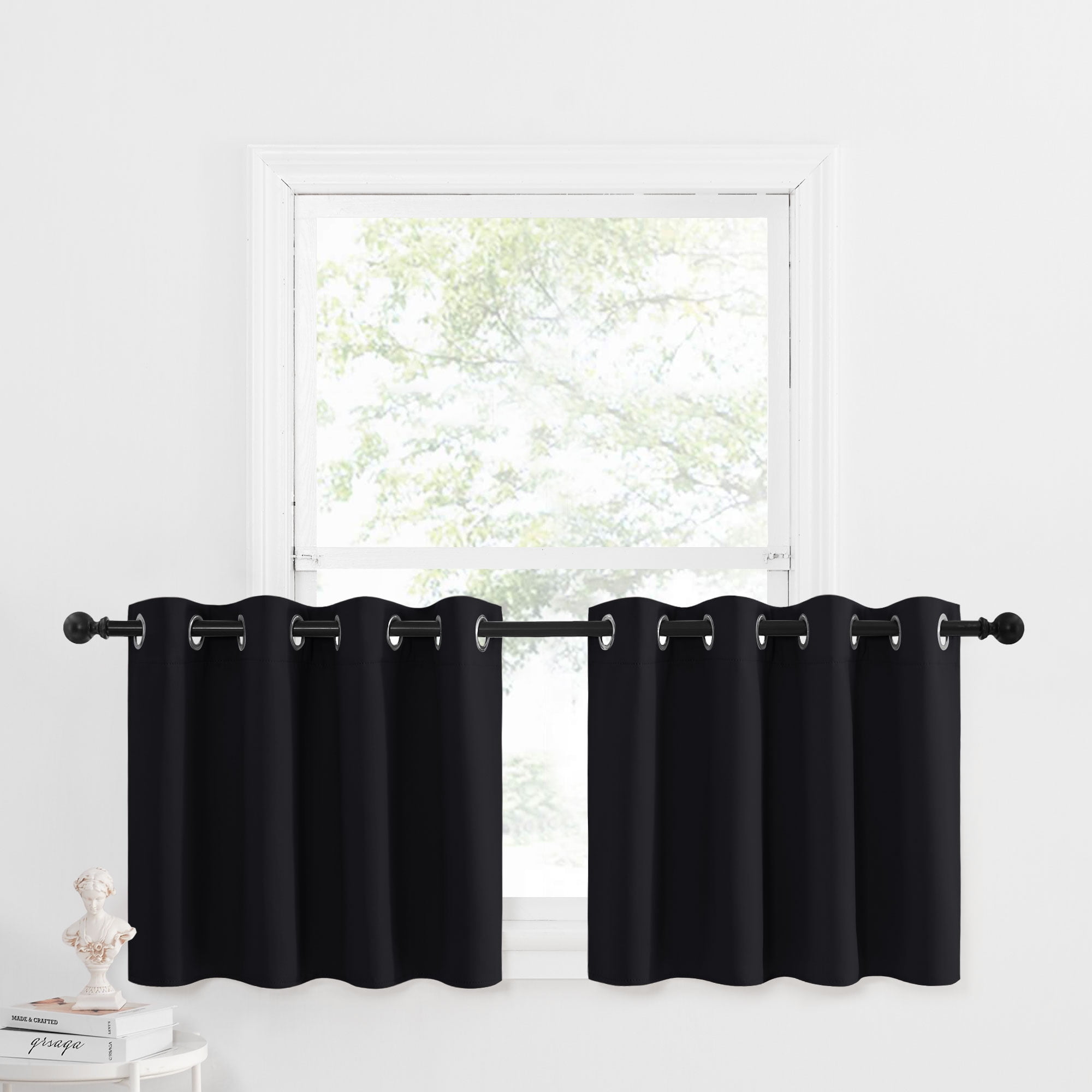 Coodeto Black Short Blackout Curtains for Kitchen, Thermal Insulated ...