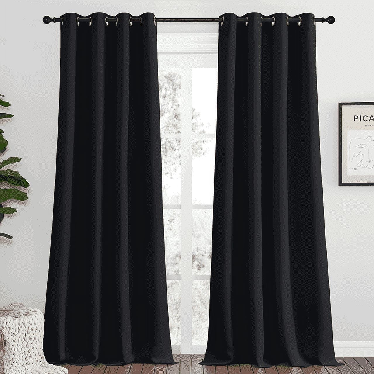 NICETOWN Black Solid Blackout Bedroom Curtains Noise Reducing, Thermal ...