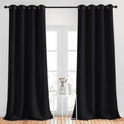 NICETOWN Black Solid Blackout Draperies Curtains Grommet Top Black out Bedroom Drapes, 1 Pair, 52 x 95 Inch