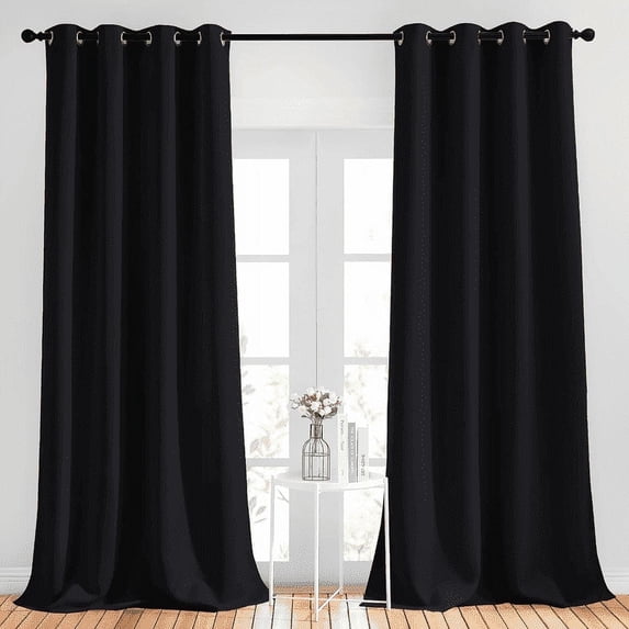 NICETOWN Black Solid Blackout Draperies Curtains Grommet Top Black out Bedroom Drapes, 1 Pair, 52 x 95 Inch