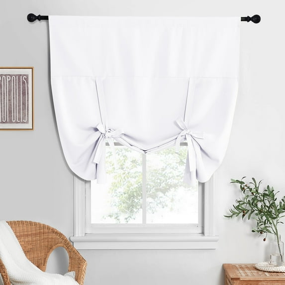 NICETOWN Blackout Curtain Thermal Insulated Adjustable Tie Up Shade Balloon Roman Window Shade, Rod Pocket Room Darkening Privacy Drape for Living Room, Pure White, 52"x63", 1 Panel