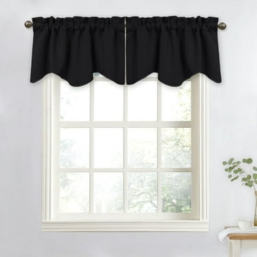 NICETOWN Blackout Curtain Valances, Rod Pocket Scalloped Window Valance Thermal Insulated Privacy Valance Curtain for Kitchen, Black, 52"x18", 1 Panel