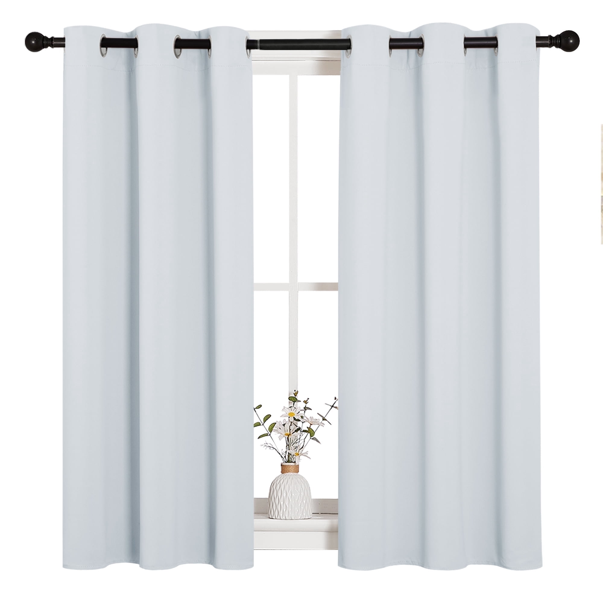 NICETOWN Blackout Curtains 45 inch Length Greyish White Set of 2, W42 x L45 - Grommet Thermal Bedroom Blackout Curtains