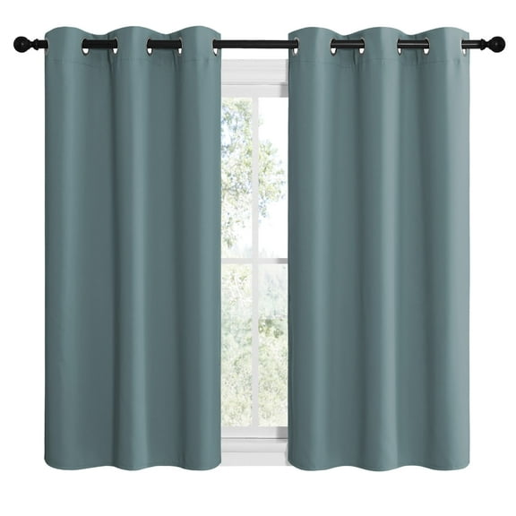 NICETOWN Blackout Curtains 50 inch Length Greyish Blue Set of 2, W42 x L50 - Grommet Thermal Bedroom Blackout Curtains