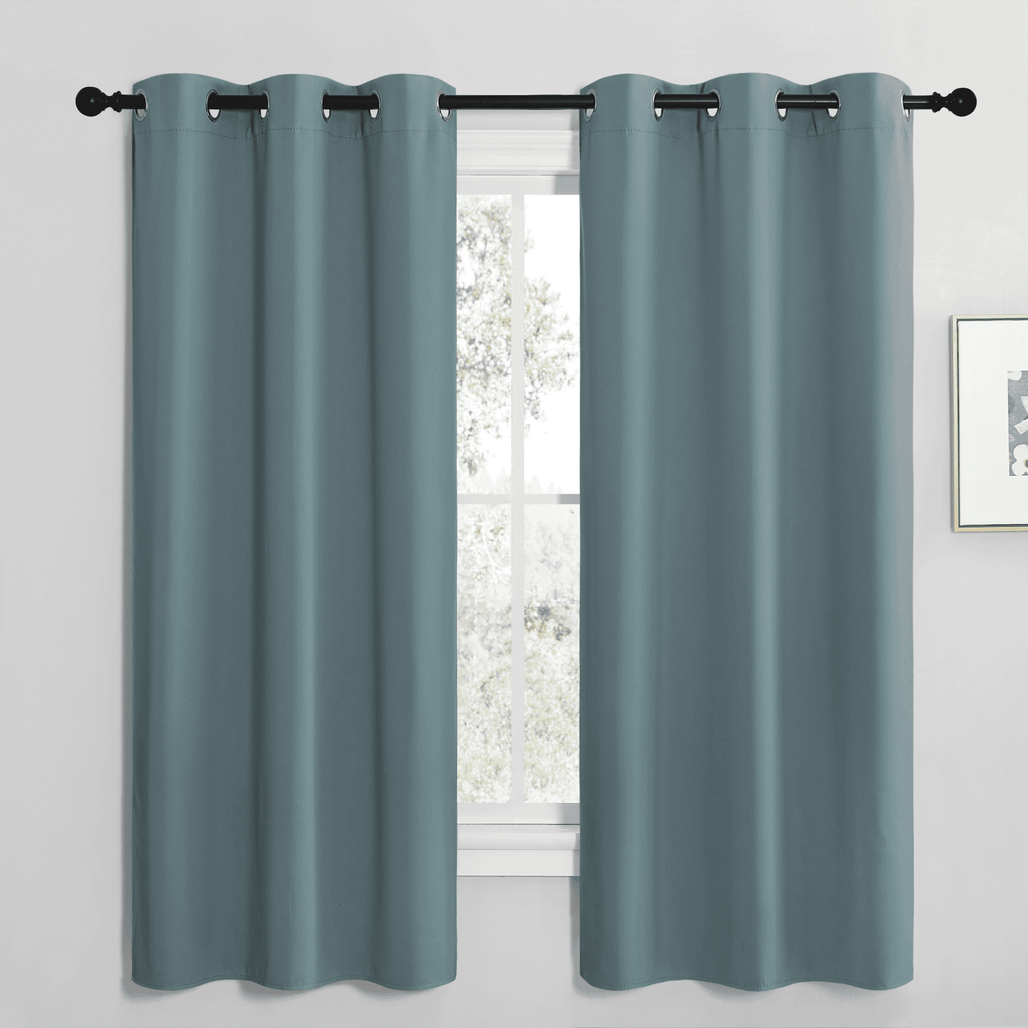 Coodeto Blackout Curtains 52 inch Length Greyish Blue Set of 2, W52 x ...