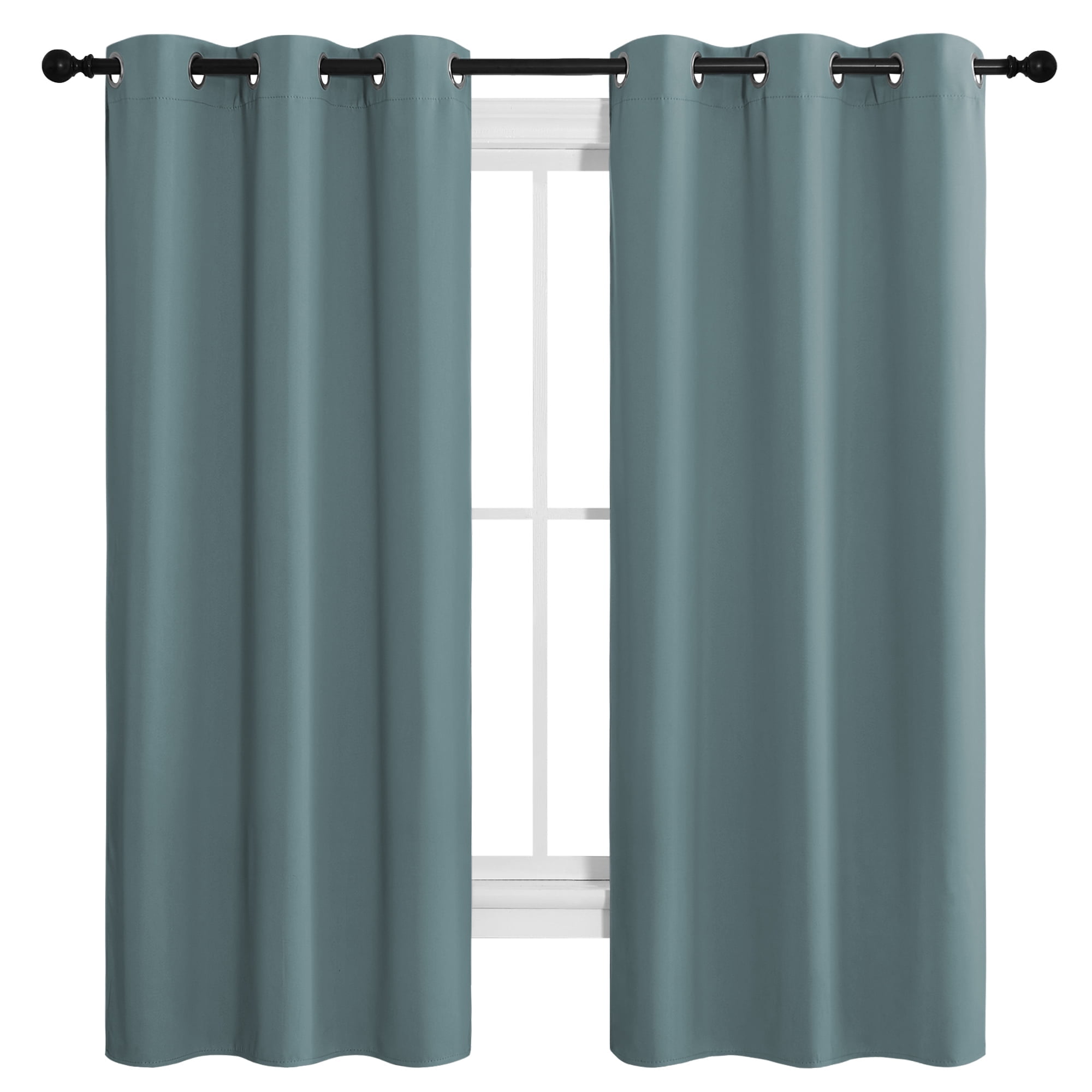 Coodeto Blackout Curtains 63 inch Length Greyish Blue Set of 2, W42 x ...