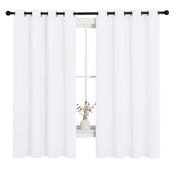 NICETOWN Blackout Curtains 63 inch Length White Set of 2, W52 x L63 - Grommet Thermal Bedroom Blackout Curtains