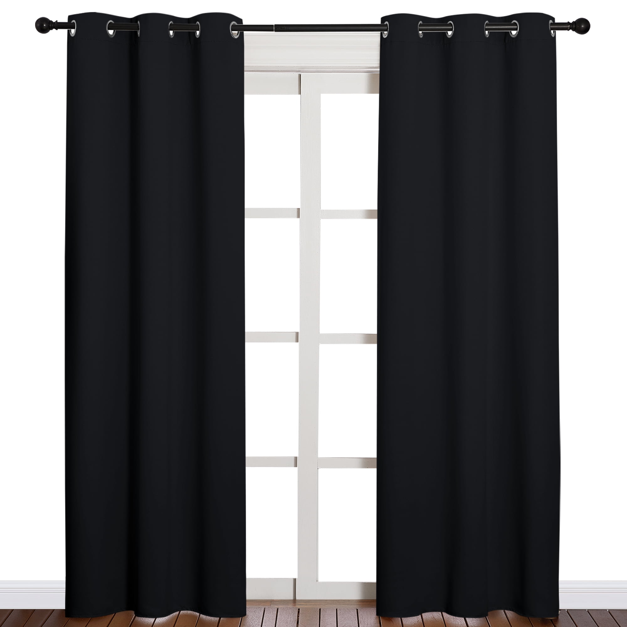 Coodeto Blackout Curtains 86 inches Long 2 Panels Set Black, Set of 2