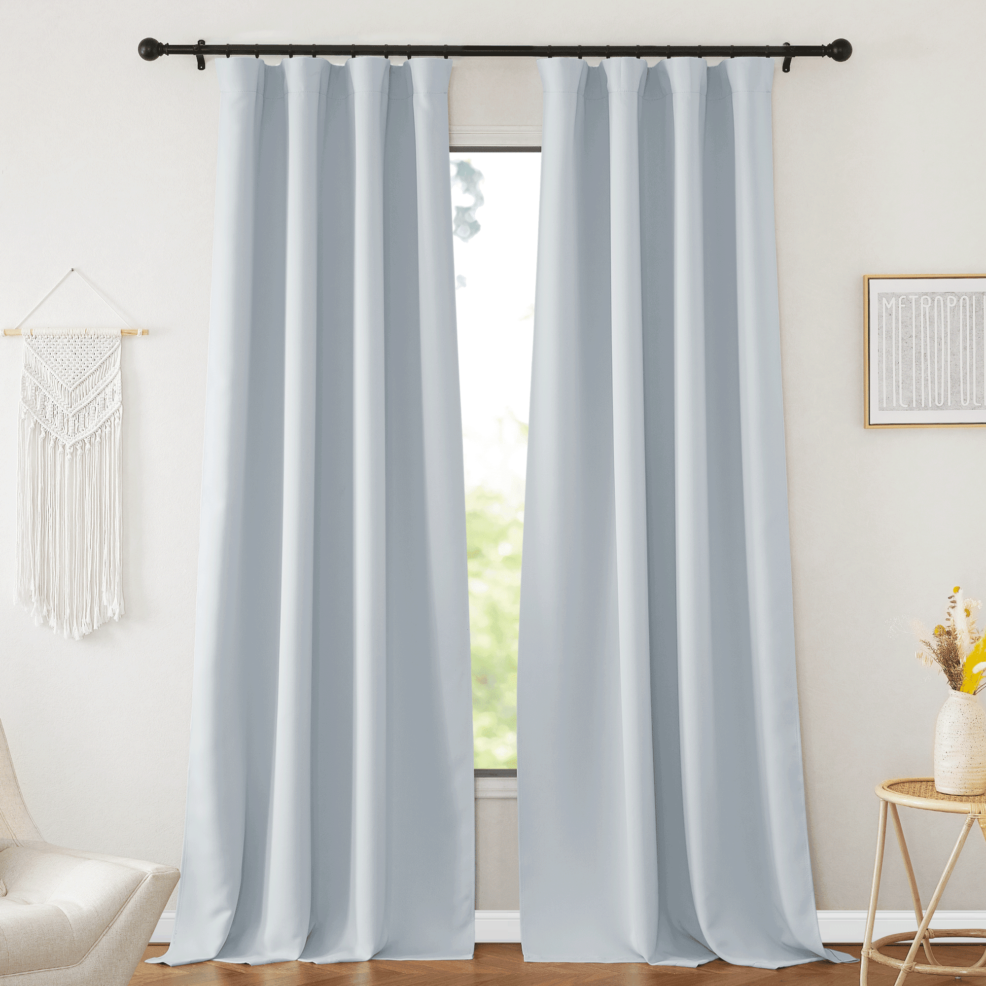 Coodeto Blackout Curtains for Bedroom, Rod Pocket/Back Tab/Hook Belt