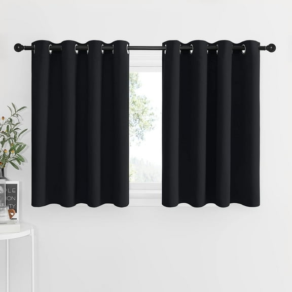 NICETOWN Blackout Curtains for Bedroom, Room Darkening Thermal Insulated Curtains Noise Reducing Privacy Grommet Drapes for Kids Nursery Laundry Kitchen, 52"x36", Black, 2 Panels