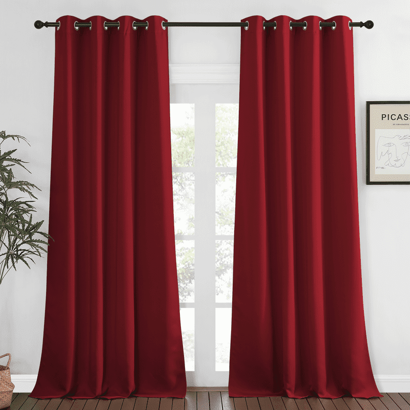 NICETOWN Blackout Curtains Grommet Noise Reducing Thermal Insulated Solid Drapes, W52 x L95, Set of 2, Burgundy Red