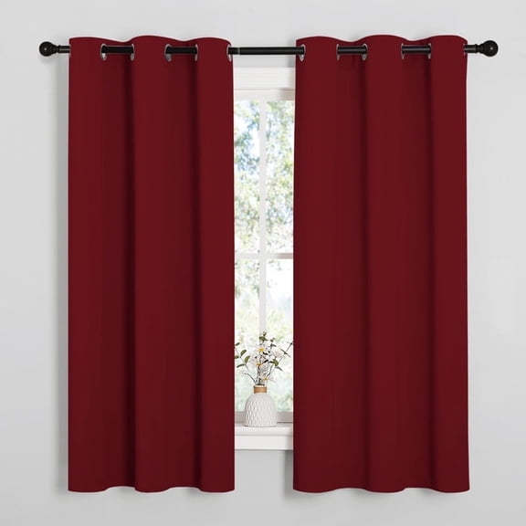 NICETOWN Blackout Curtains Room Darkening Solid Grommet Noise Reducing Modern Window Treatment, W42 x L63, Set of 2, Burgundy Red