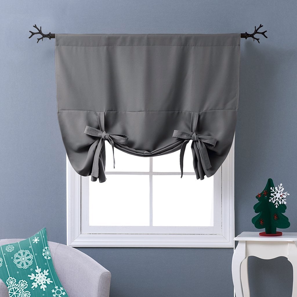 Coodeto Blackout Curtains Tie Up Adjustable Balloon Roman Shade, Rod