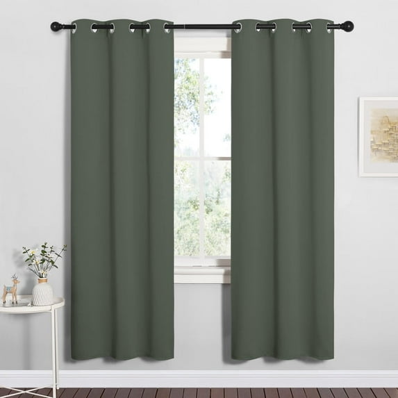 NICETOWN Blackout Curtains for Kitchen Room Darkening Solid Grommet Noise Reducing Drapes, W34 x L72, Set of 2, Dark Mallard