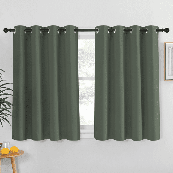 NICETOWN Blackout Curtains for Kitchen Solid Privacy Noise Reducing Room Darking Drapes, W52 x L45, Set of 2, Dark Mallard