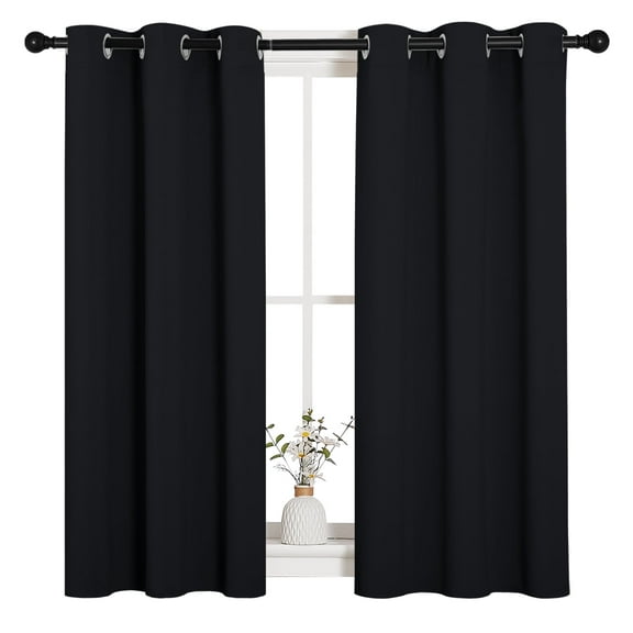 NICETOWN Blackout Curtains for Living Room Black, Set of 2, W34 x L45 - Provide Thermal Insulation Window Curtains Blackout Short