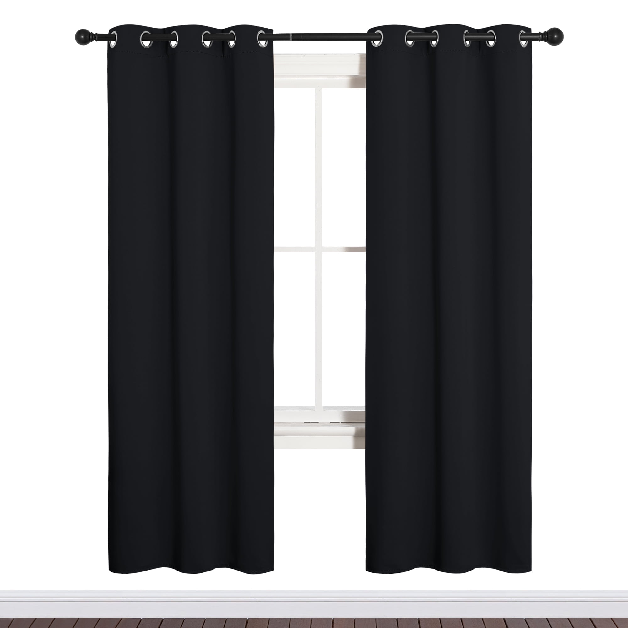 Coodeto Blackout Curtains for Living Room Black, Set of 2, W34 x L72