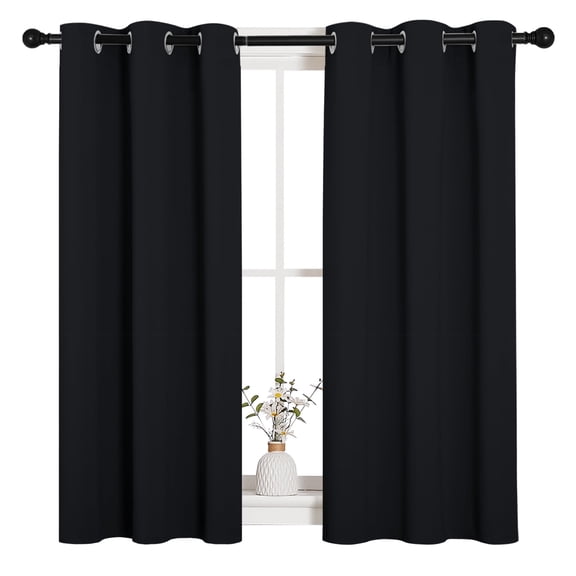 NICETOWN Blackout Curtains for Living Room Black, Set of 2, W42 x L45 - Provide Thermal Insulation Window Curtains Blackout Short