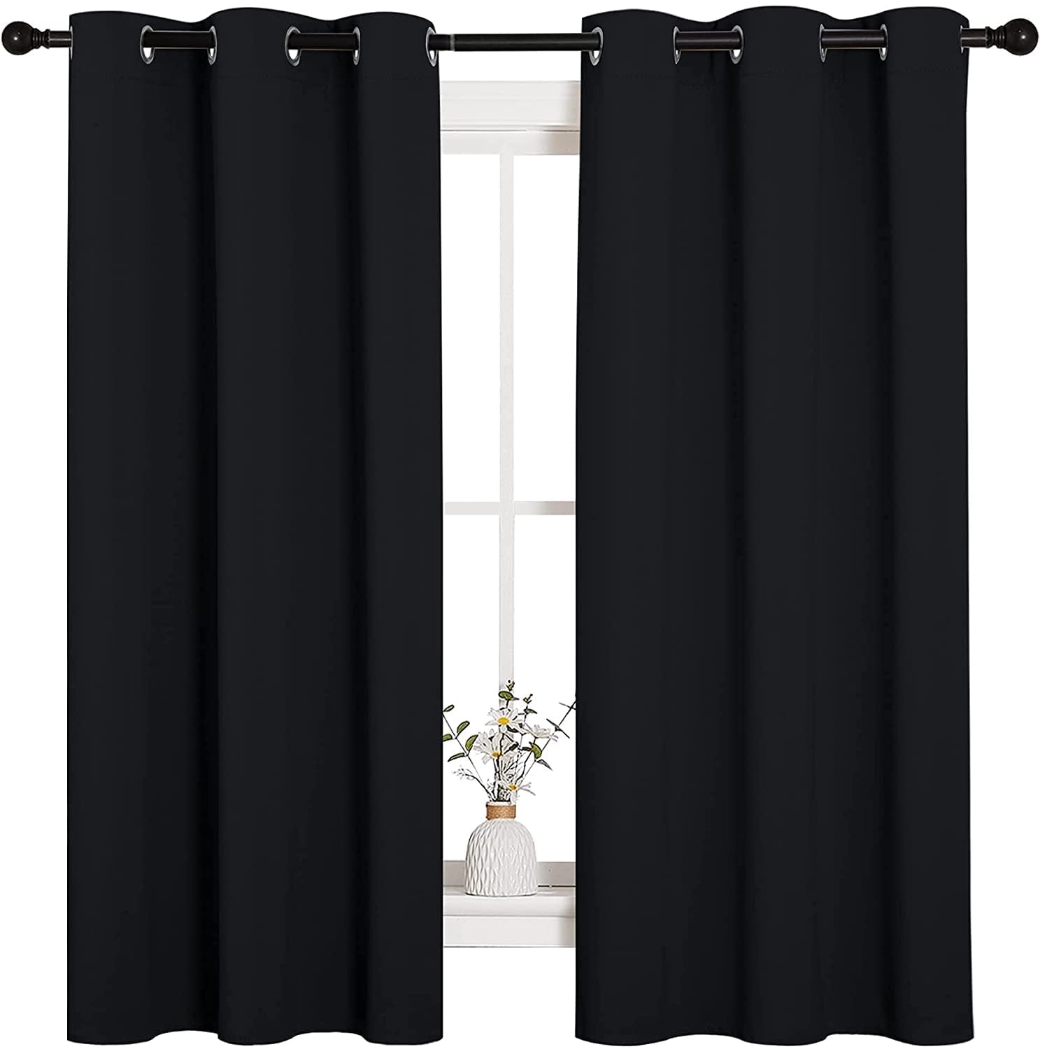 NICETOWN Blackout Curtains for Living Room Black, Set of 2, W42 x L63 - Provide Thermal Insulation Grommet Window Curtains Blackout Short