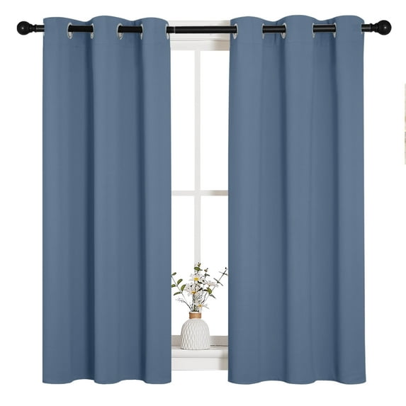 NICETOWN Blackout Curtains for Living Room Stone Blue, Set of 2, W34 x L45 - Provide Grommet Thermal Insulation Window Curtains Blackout Short